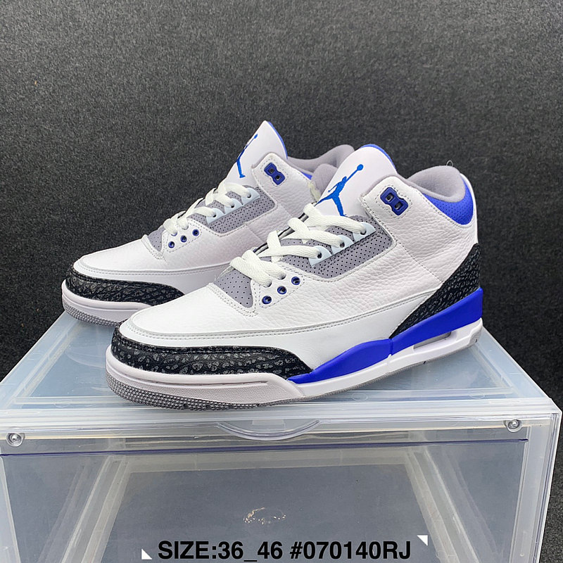 New 2021 Air Jordan 3 White Grey Blue Black Shoes